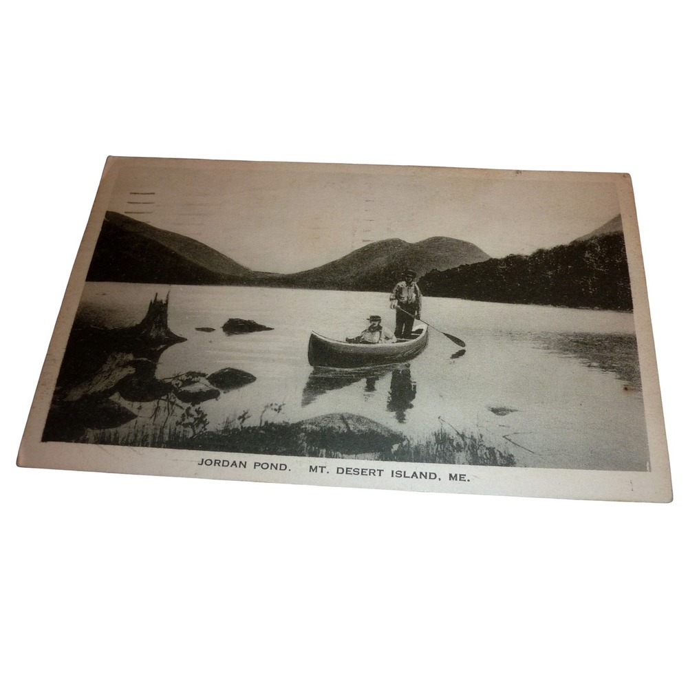 1922 Jordan Pond Mt Desert Island ME Acadia Maine‎ Canoe Albertype RPPC